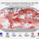 Land and ocean temperature percentiles from January to March 2020